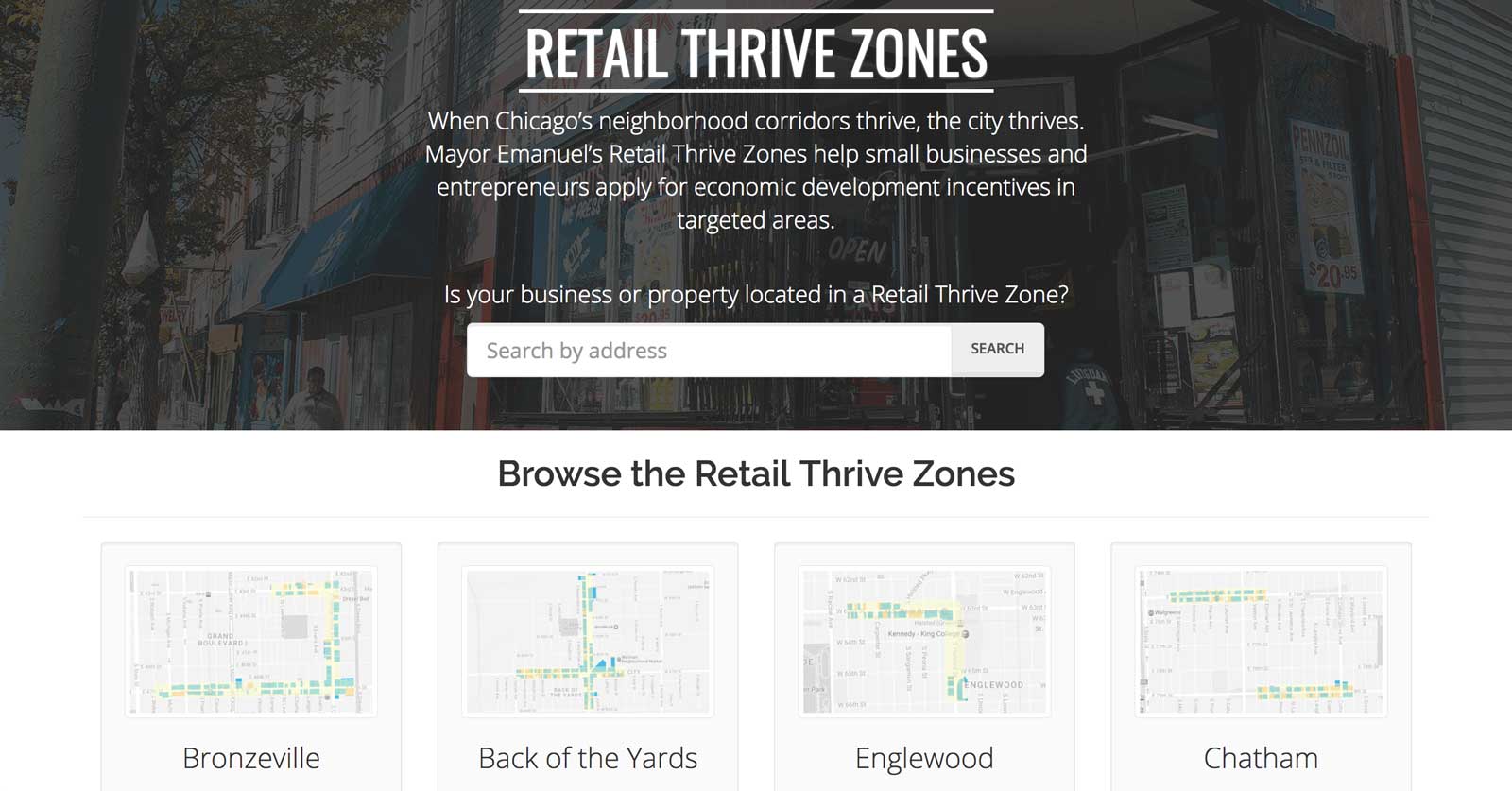 Retail Thrive Zones homepage