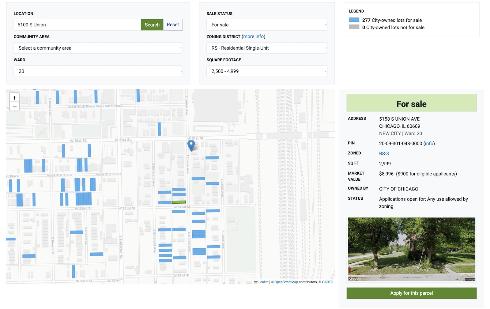 Browse available property by location, zoning, square footage and sale status