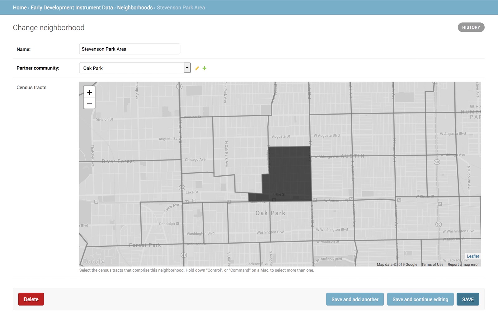 Early Development Instrument - Content management system for defining local neighborhoods