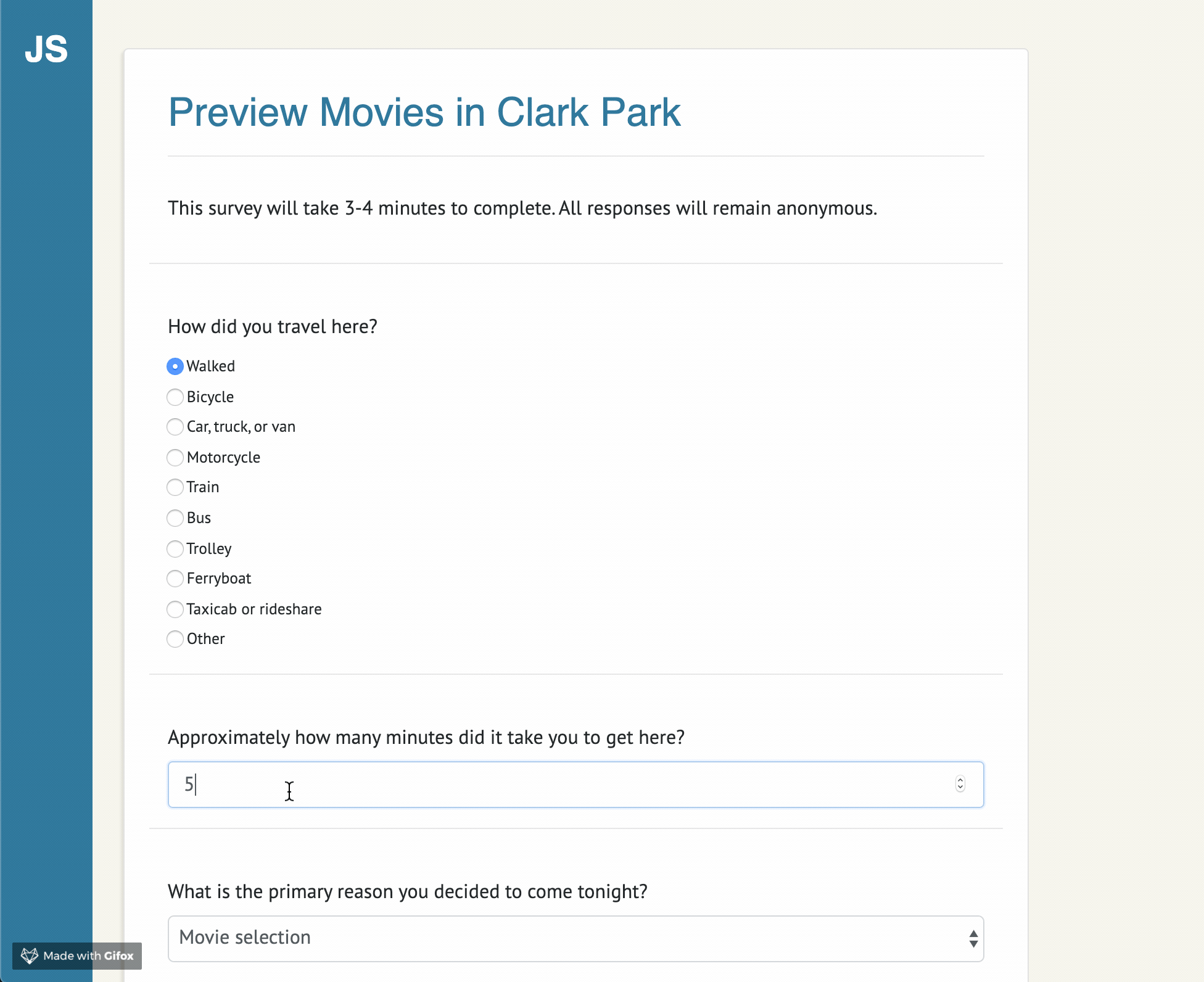 Previewing surveys on Just Spaces