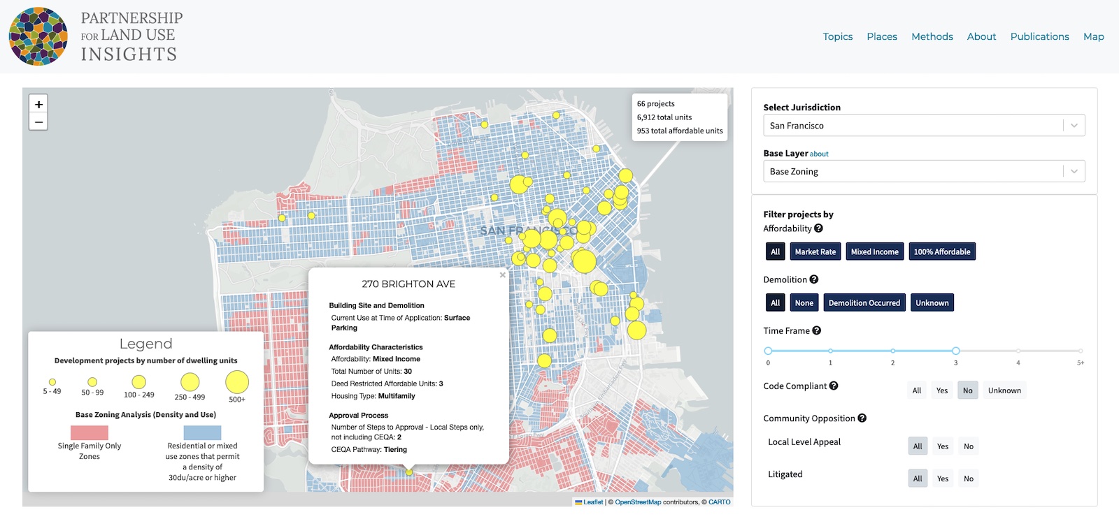 Browse 20 Cities in California and view affordable housing projects and compare them to zoning, historical redlining and environmental quality